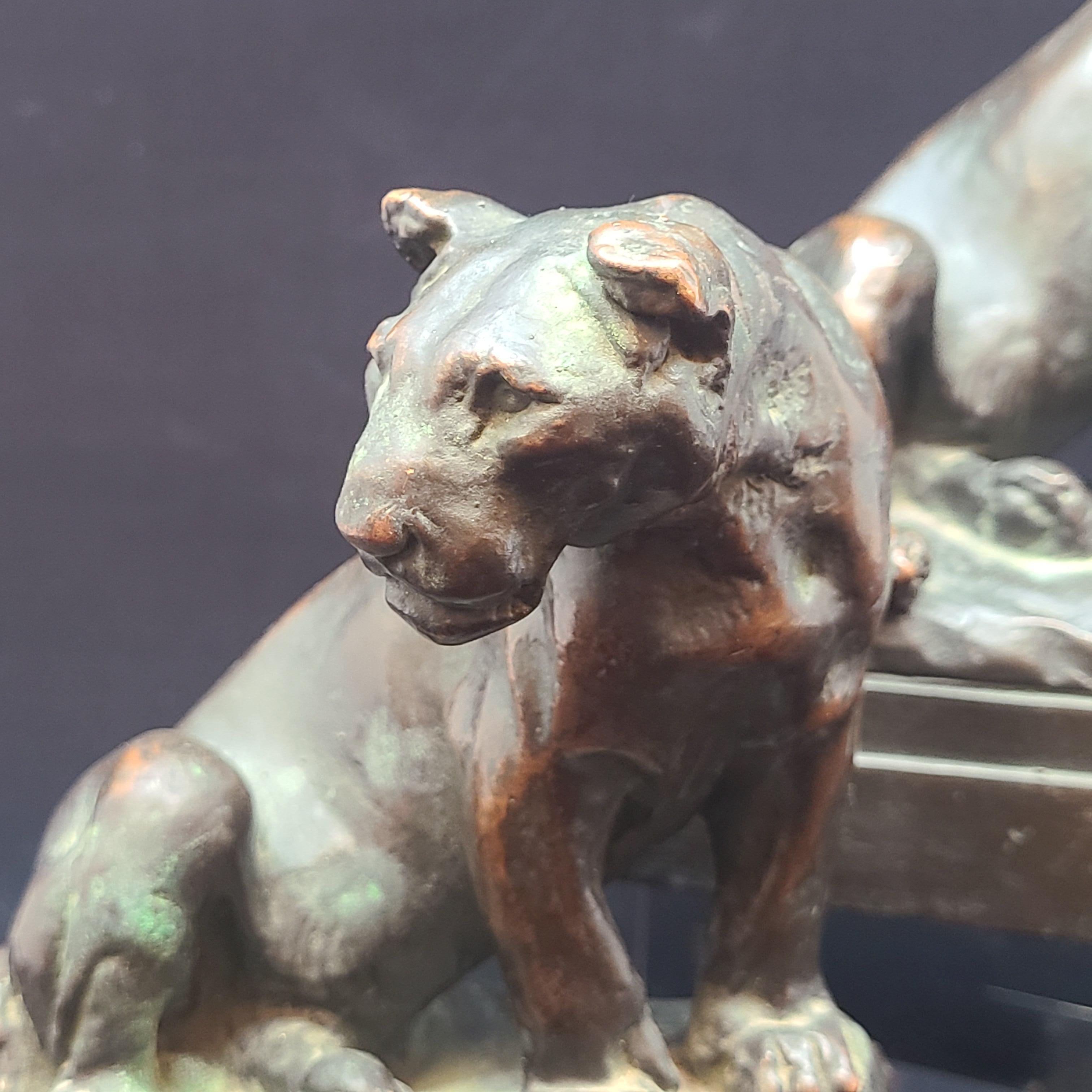 Metalwork Pompeian Bronze Lion Bookends by Paul Herzel For Sale