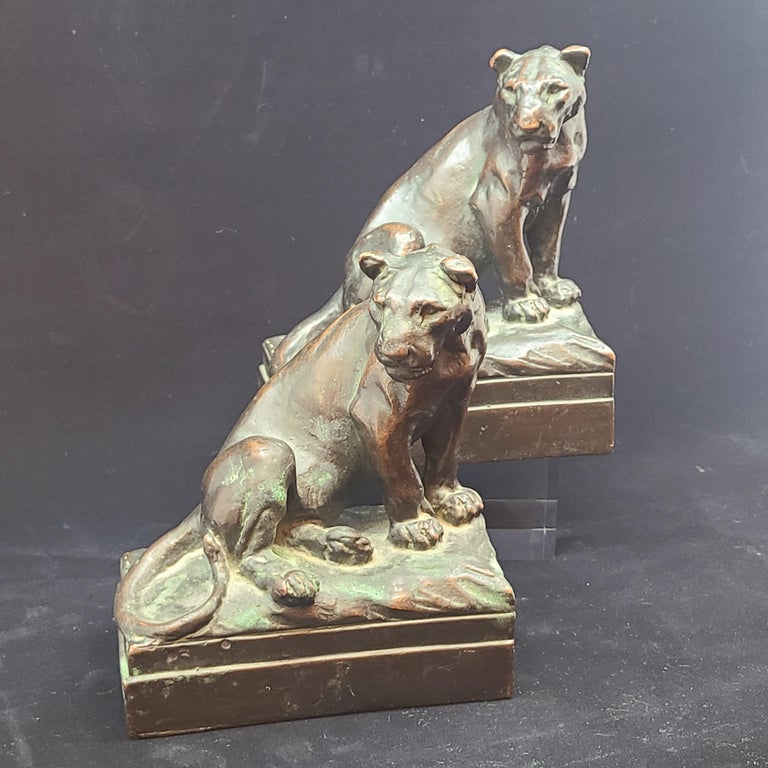 Early 20th Century Pompeian Bronze Lion Bookends by Paul Herzel For Sale