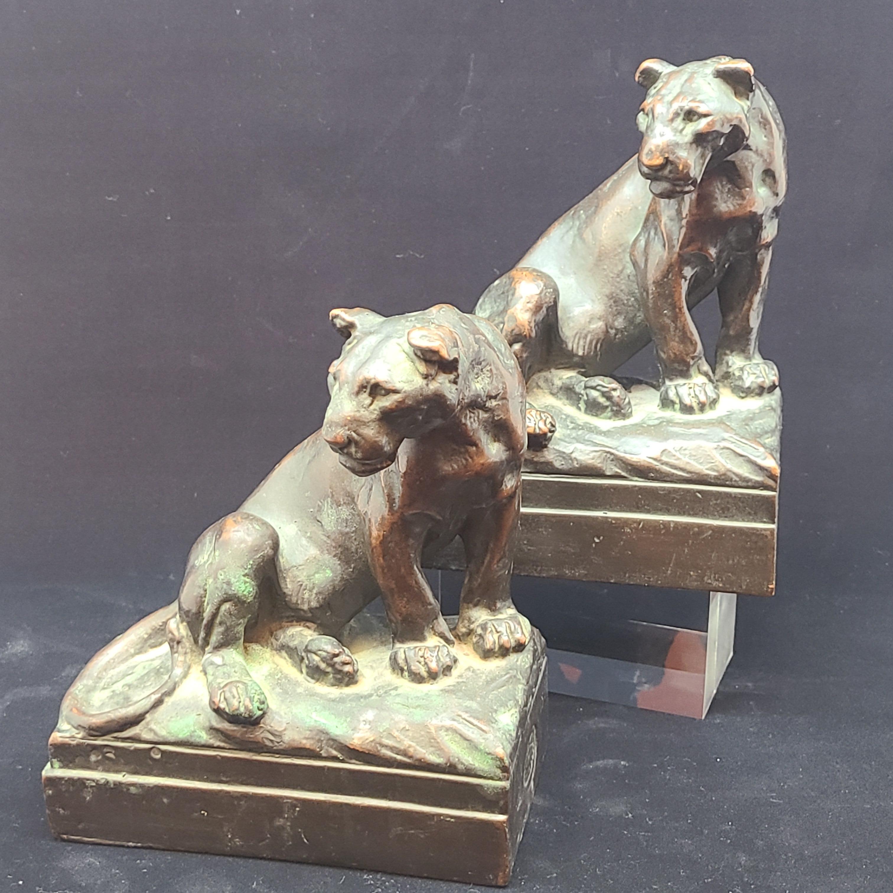 Pompeian Bronze Lion Bookends by Paul Herzel For Sale 1