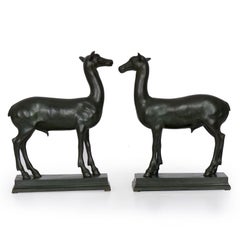 “Pompeian Deer” Grand Tour Bronze Sculpture Statues Bookends, 19th Century, Pair