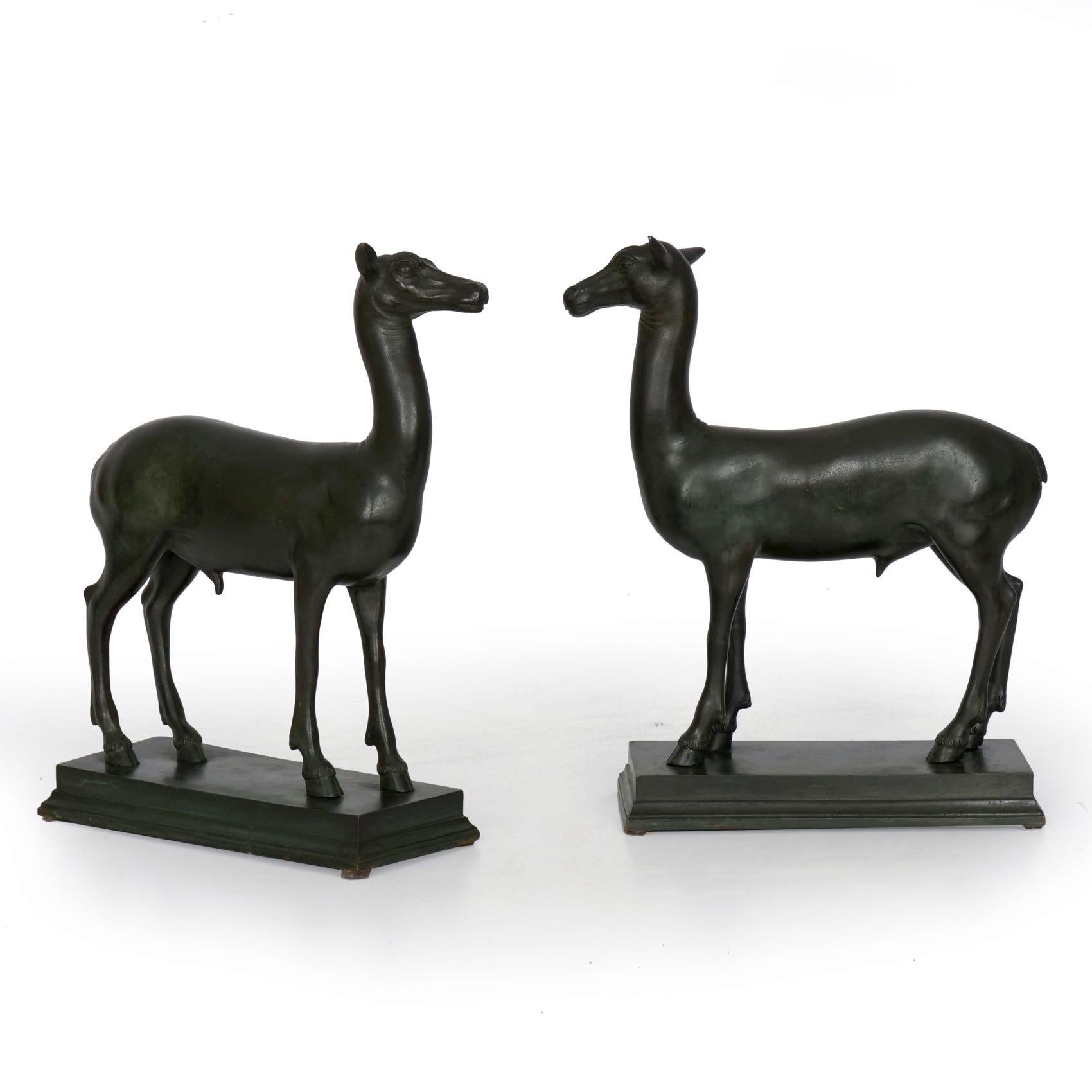 “Pompeian Deer” Grand Tour Bronze Sculpture Statues Bookends, 19th Century, Pair In Good Condition In Shippensburg, PA