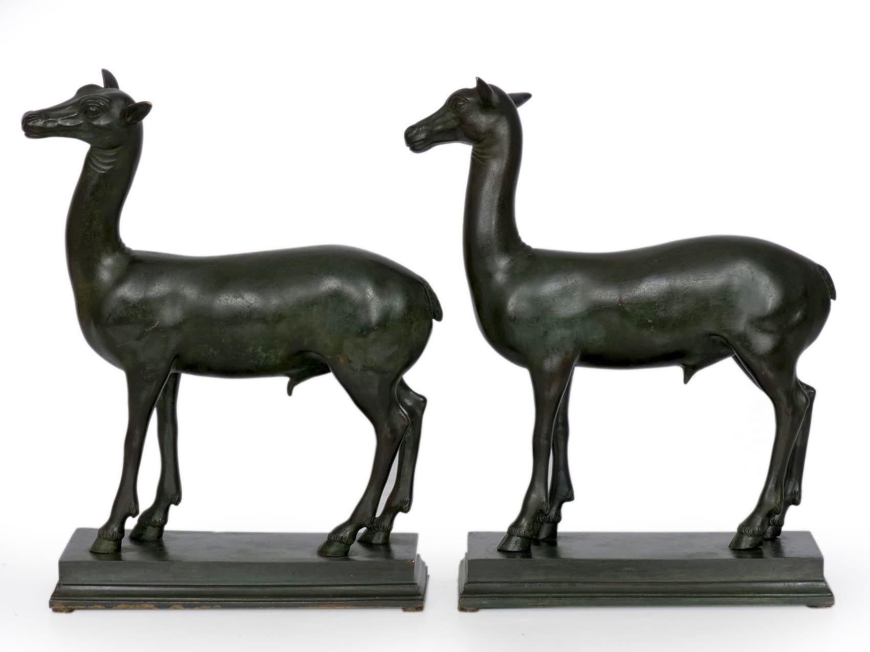 “Pompeian Deer” Grand Tour Bronze Sculpture Statues Bookends, 19th Century, Pair 1