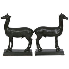 Antique “Pompeian Deer” Grand Tour Bronze Sculpture Statues Bookends, 19th Century, Pair
