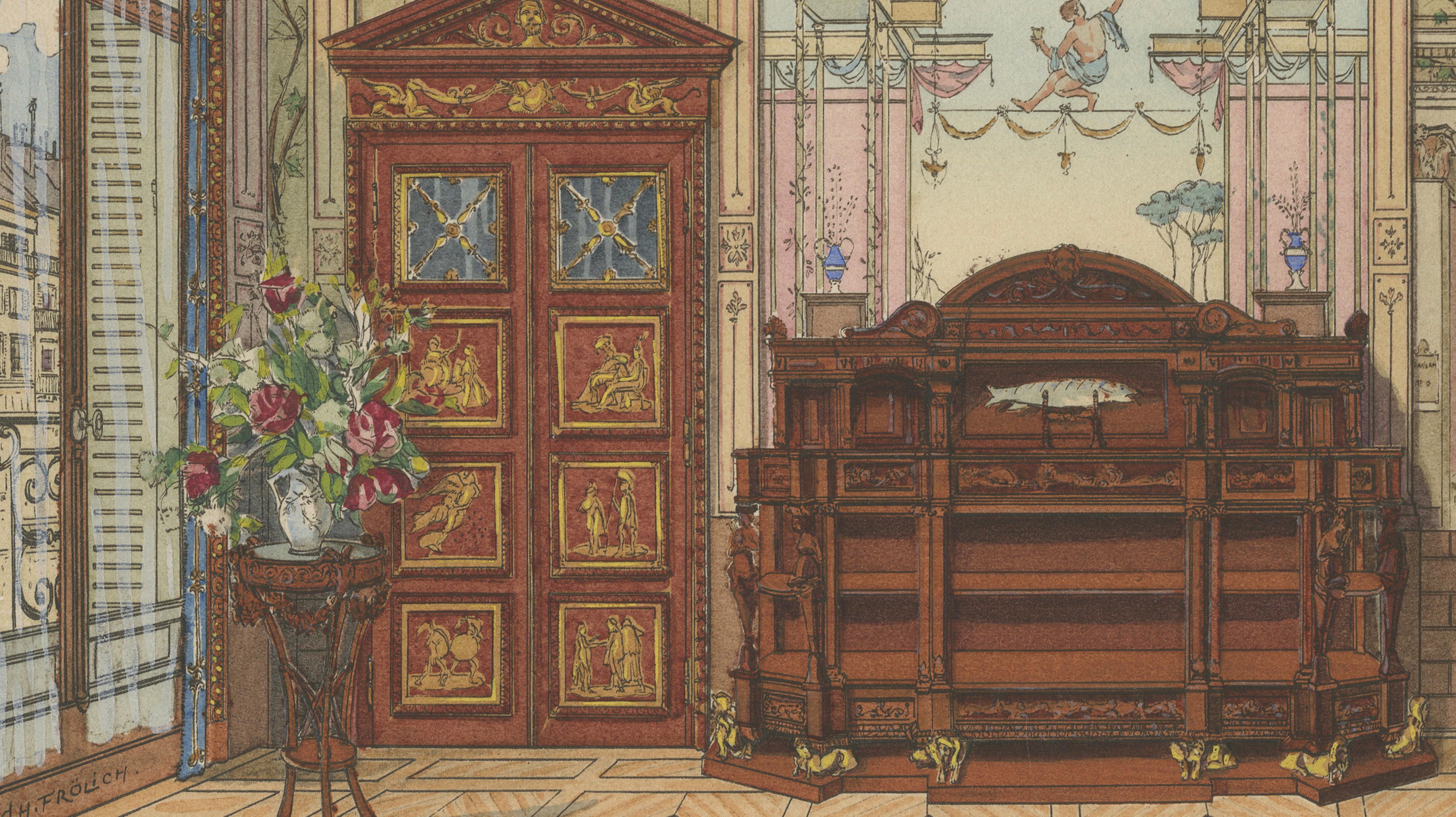 Pompeian Elegance: A Grand Neoclassical Dining Room Interior, 1900