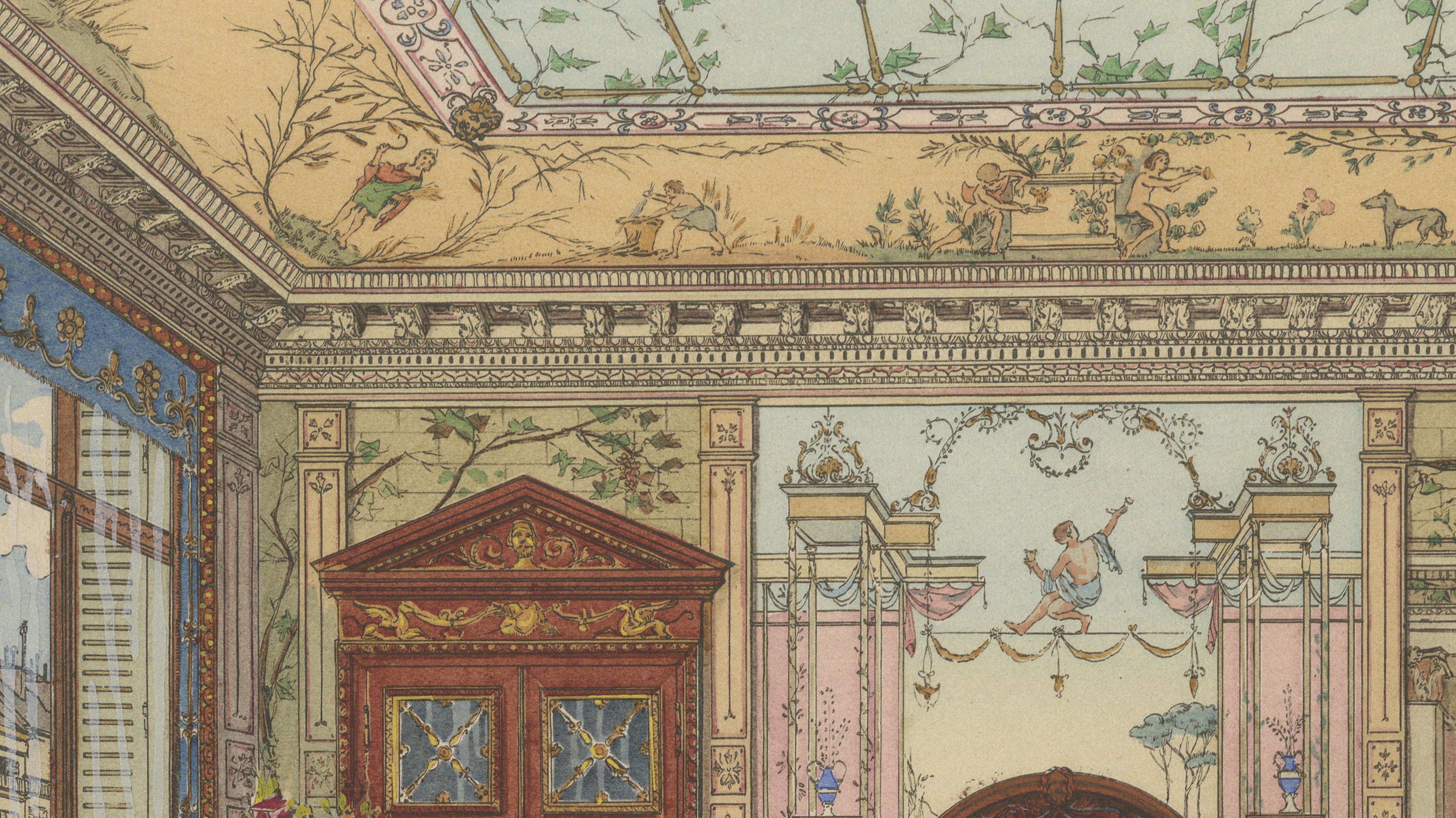 Pompeian Elegance: A Grand Neoclassical Dining Room Interior, 1900
