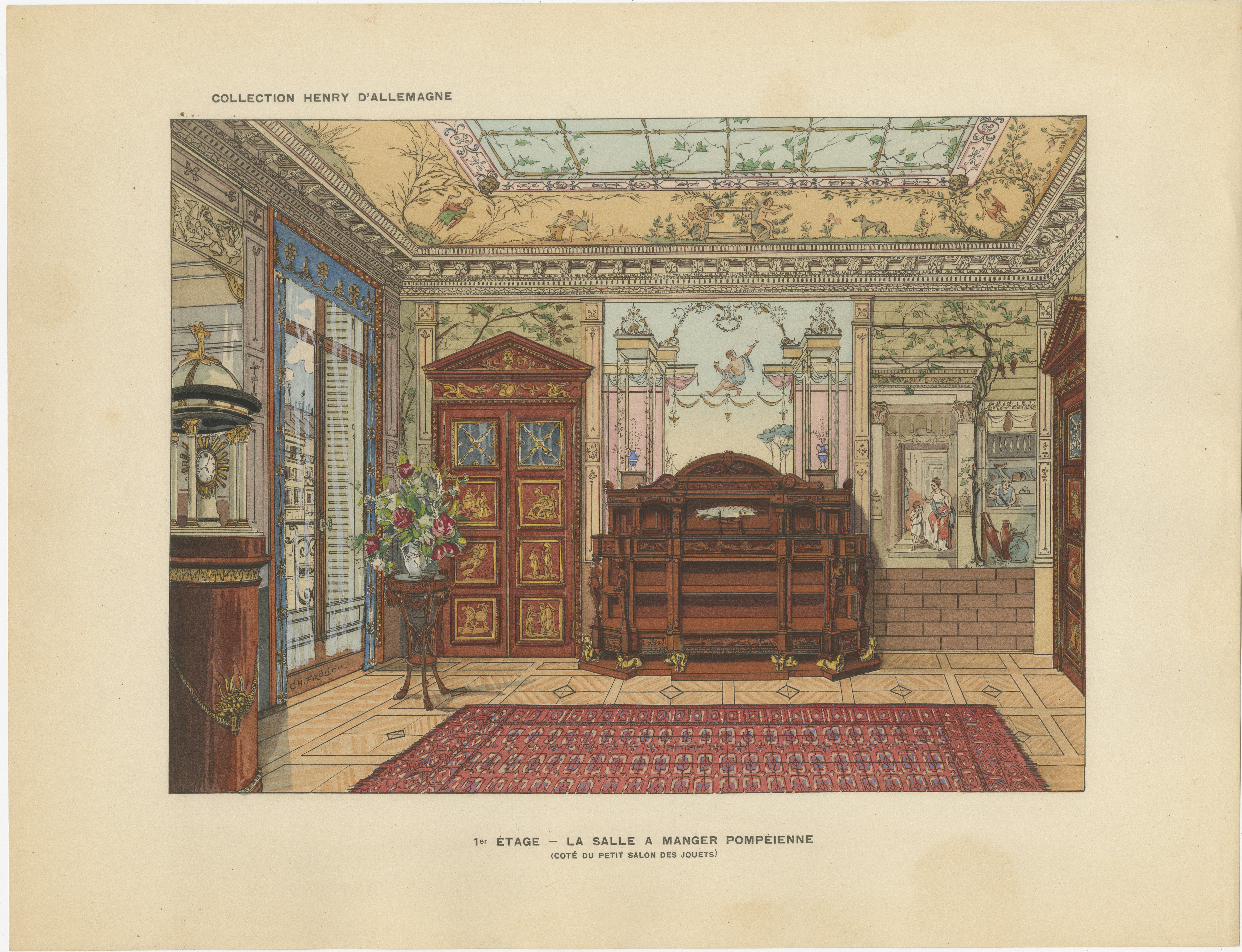 Pompeian Elegance: A Grand Neoclassical Dining Room Interior, 1900 For Sale