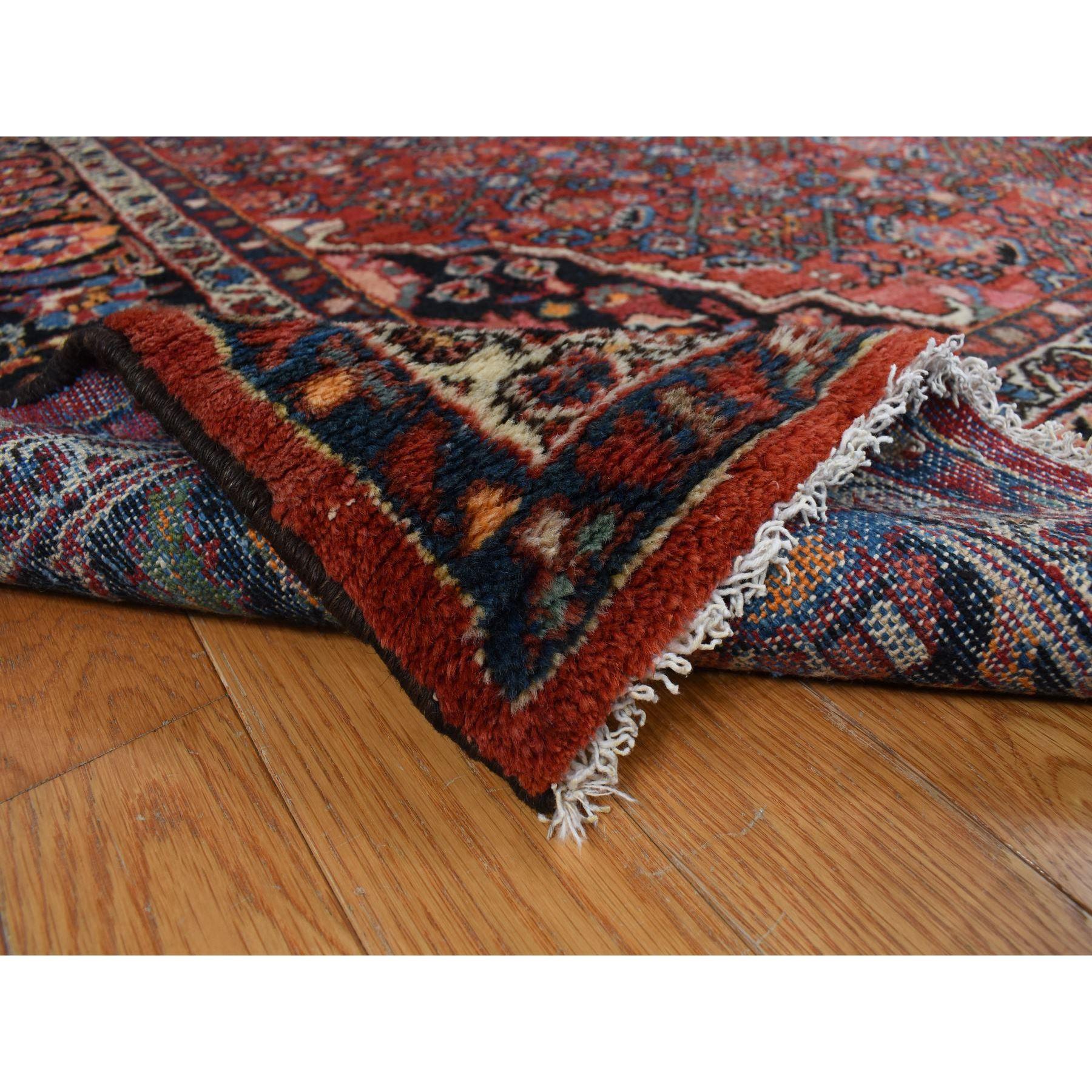 Pompeian Red Hand Knotted Antique Persian Hamadan Soft Wool Clean Rug 8'5