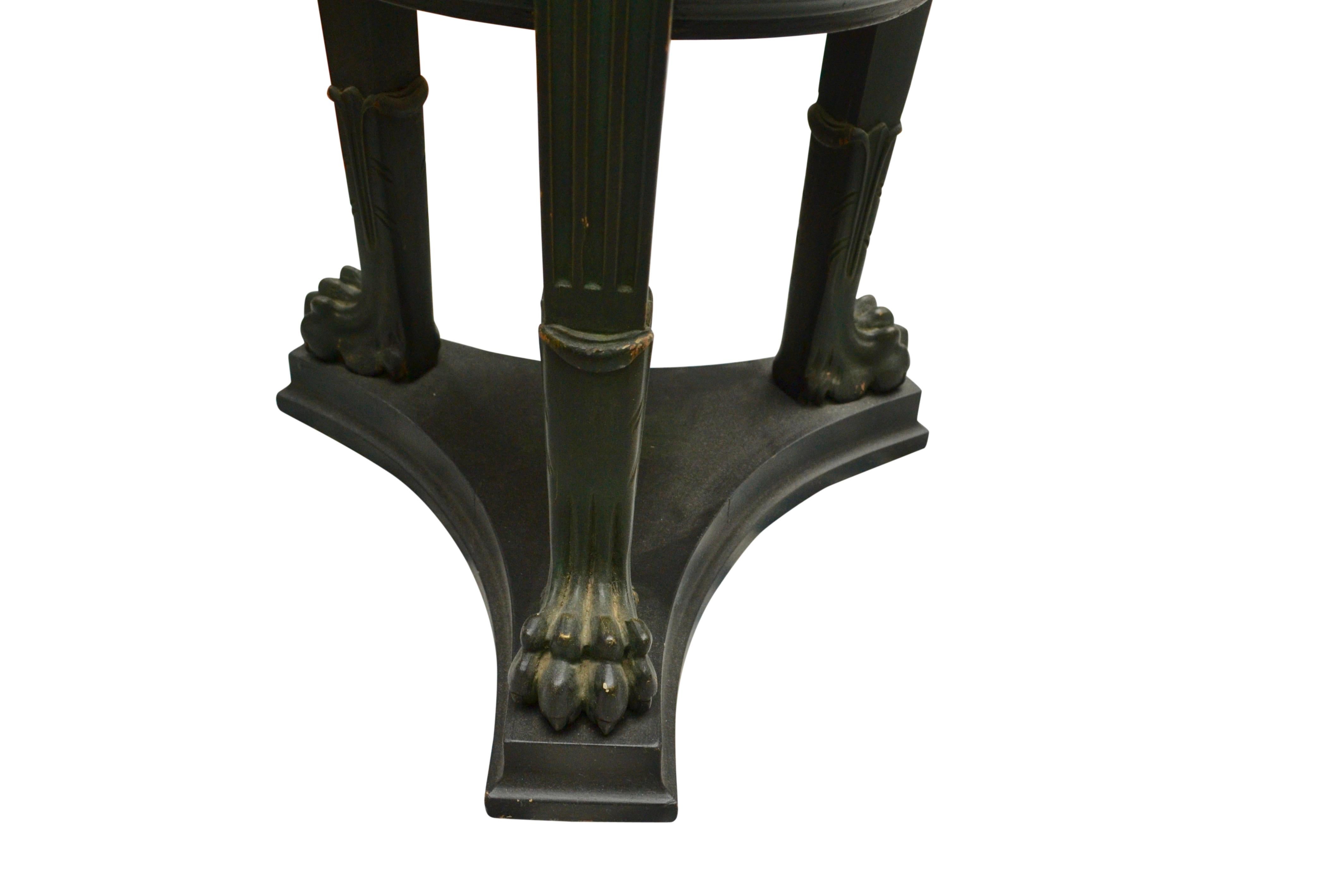 Classical Roman Pompeian Style Marble Tapered Tripod Wood and Bronze Pedestal For Sale