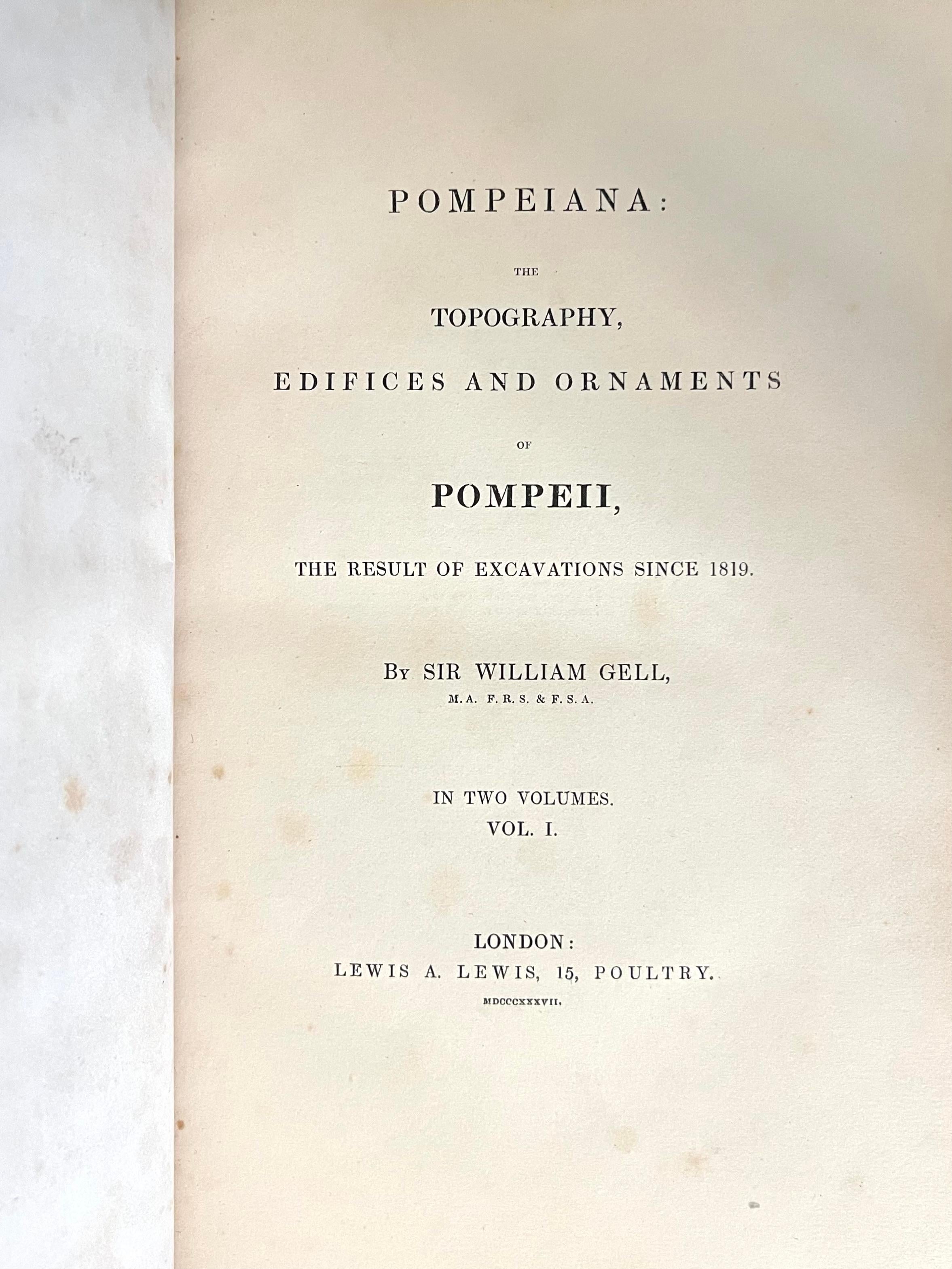 Cuir Pompeiana ; la topographie, les édifices et les ornements de Pompéi Sir Wm. Gell 1837 en vente