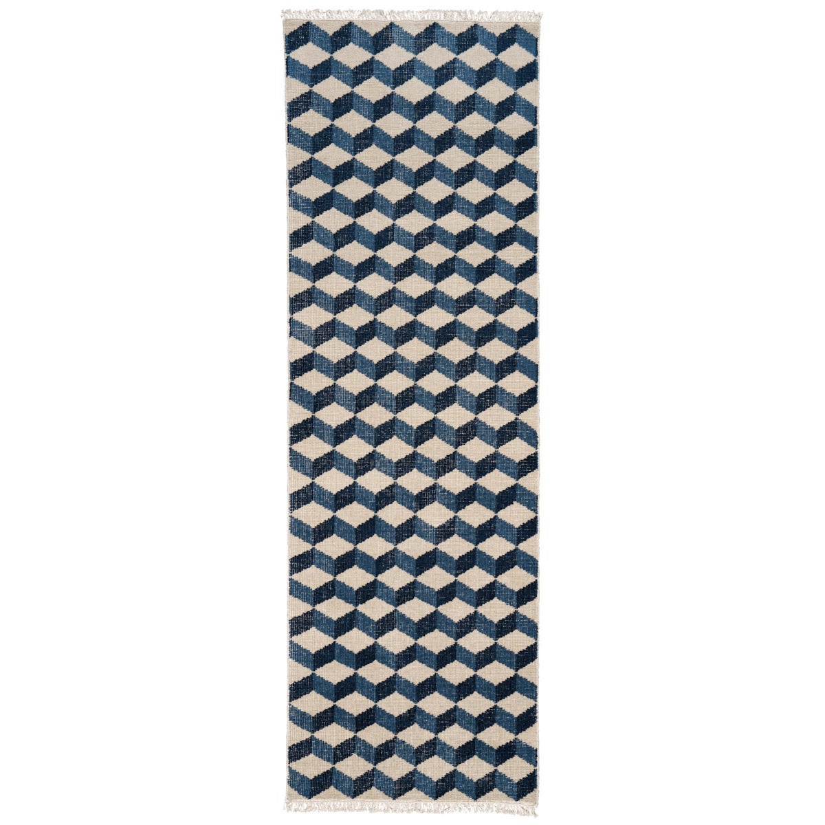 Handgeknüpfter Pompeii-Teppich in Blau, 2x8' im Angebot