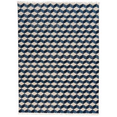 Tapis Pompeii noué à la main en bleu, 5x7'