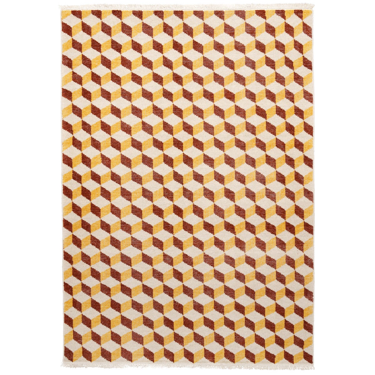 Tapis Pompeii noué à la main jaune et rouge, 5x7'