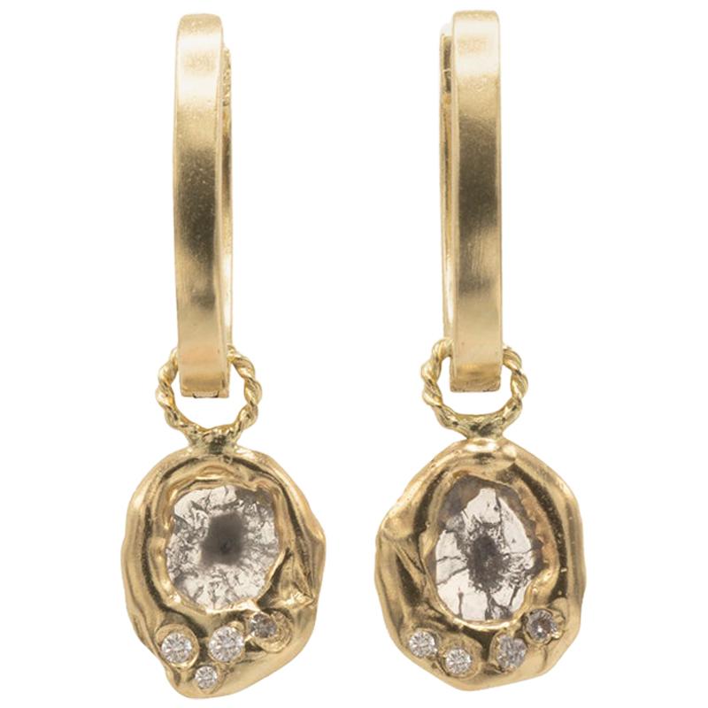 Mon Pilar Jewelry Pompeii Hoop Earring in 14kt Gold with Diamond Slice Charms For Sale