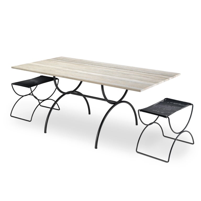 Pompeii Outdoor Dining Table Stainless Steel Base Honed Silver