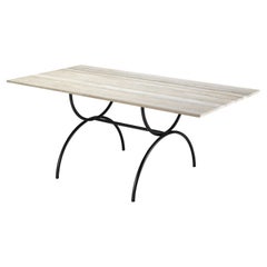 Pompeii Outdoor Dining Table Stainless Steel Base Vein Cut Honed Travertine Top