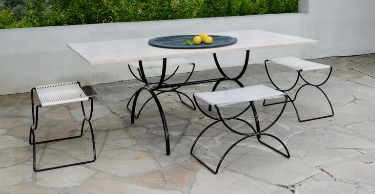 Pompeii Outdoor Dining Table Stainless Steel Base Vein Cut Honed