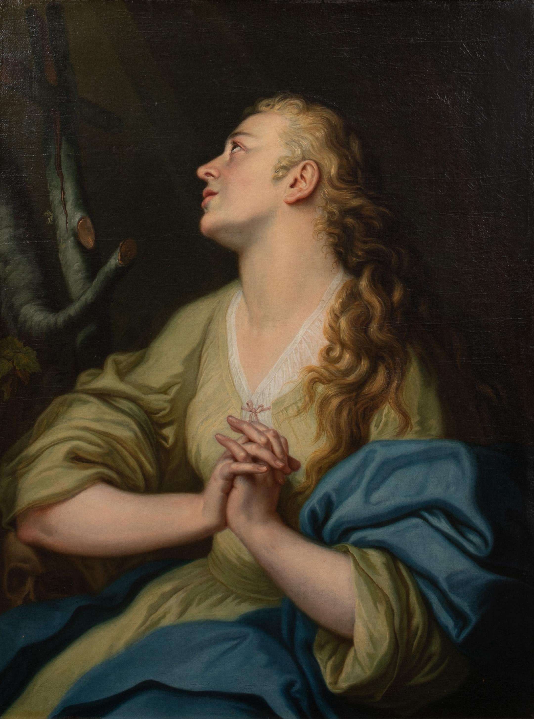 La Maddalena penitente, 18° secolo 

Studio di Pompeo Girolamo Batoni (1708-1787)

Enorme raffigurazione dell'Antico Maestro italiano del XVIII secolo della Maddalena penitente, olio su tela. Eccezionale scena del 1760 circa di Maria Maddalena che