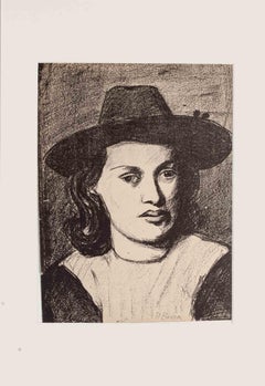 Portrait with Hat - Lithograph by Pompeo Borra - 1950s
