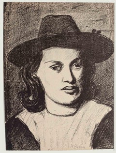 Portrait with Hat - Lithograph by Pompeo Borra - 1950s