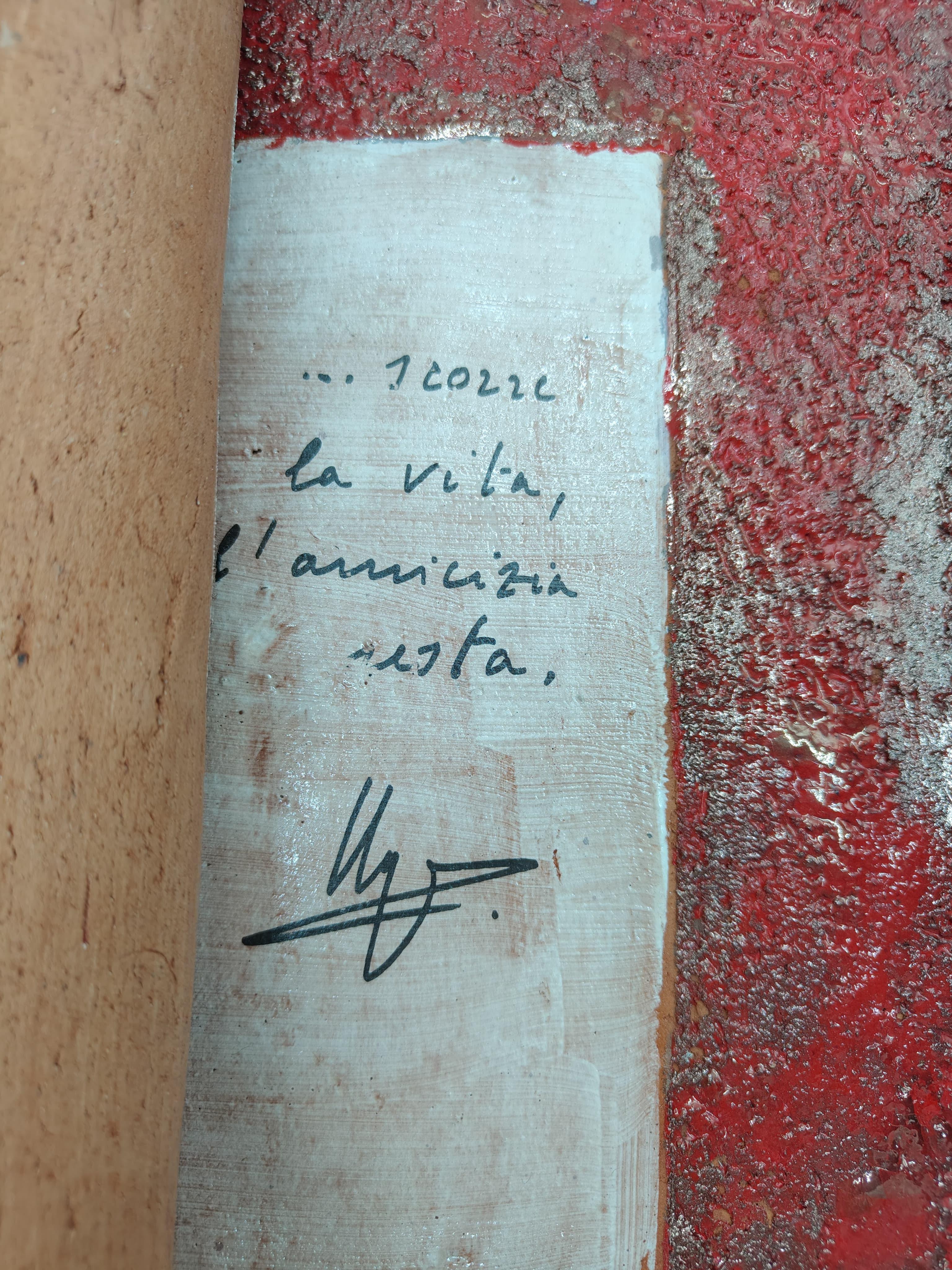 Pompeo Pianezzola : Life, Friendship Remains, 1996, céramique et parchemin rouge en vente 7