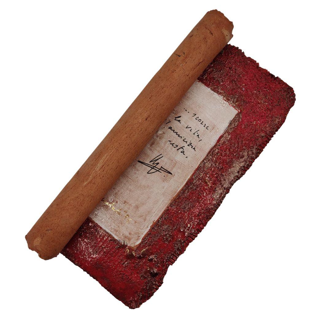 Pompeo Pianezzola: Vida, restos de amistad, 1996, Cerámica y pergamino rojo