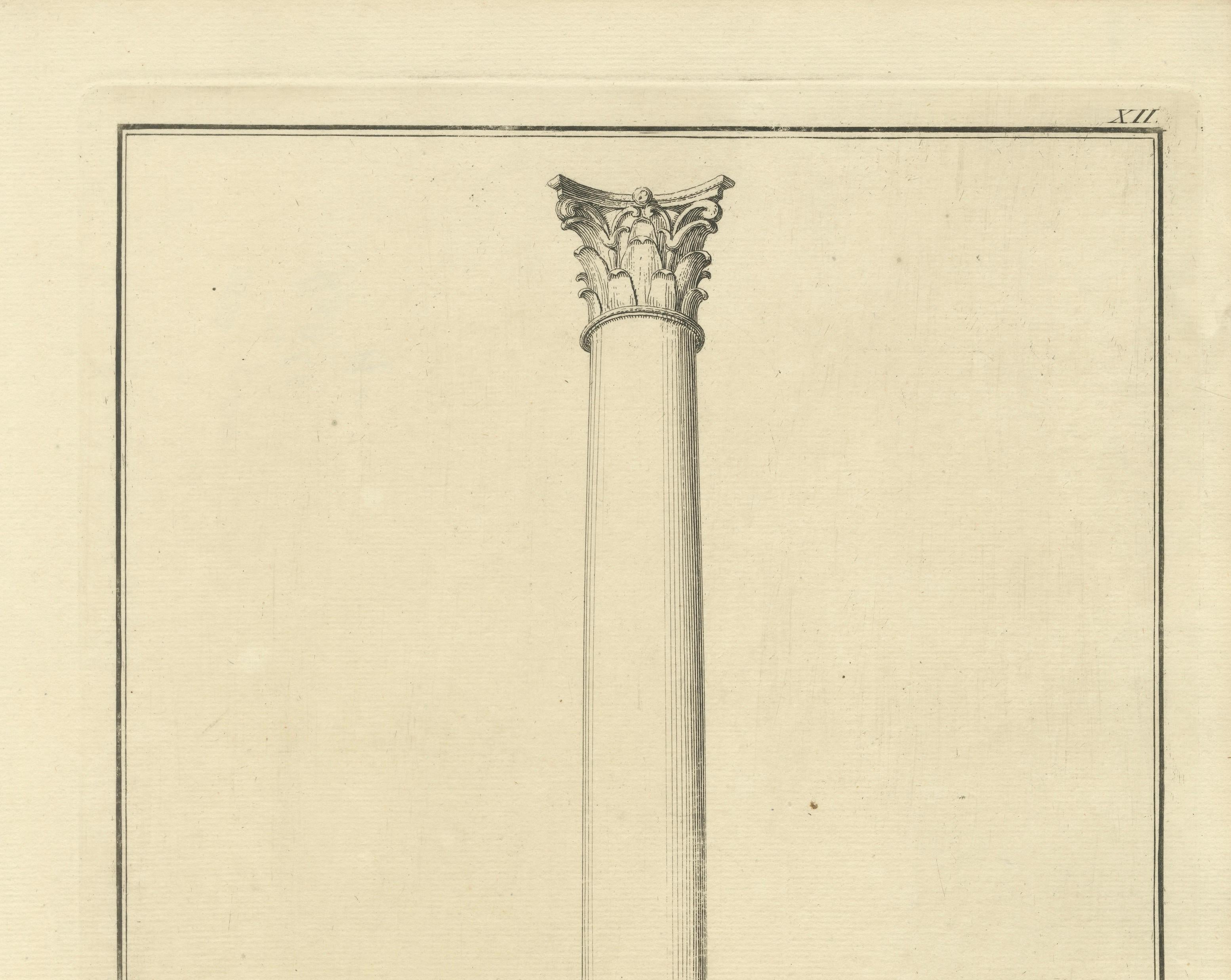 Pompey’s Column, Alexandria – Antique Egypt Engraving by Norden, 1755