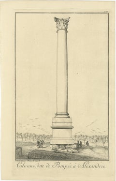Pompey’s Column, Alexandria – Antique Egypt Engraving by Norden, 1755