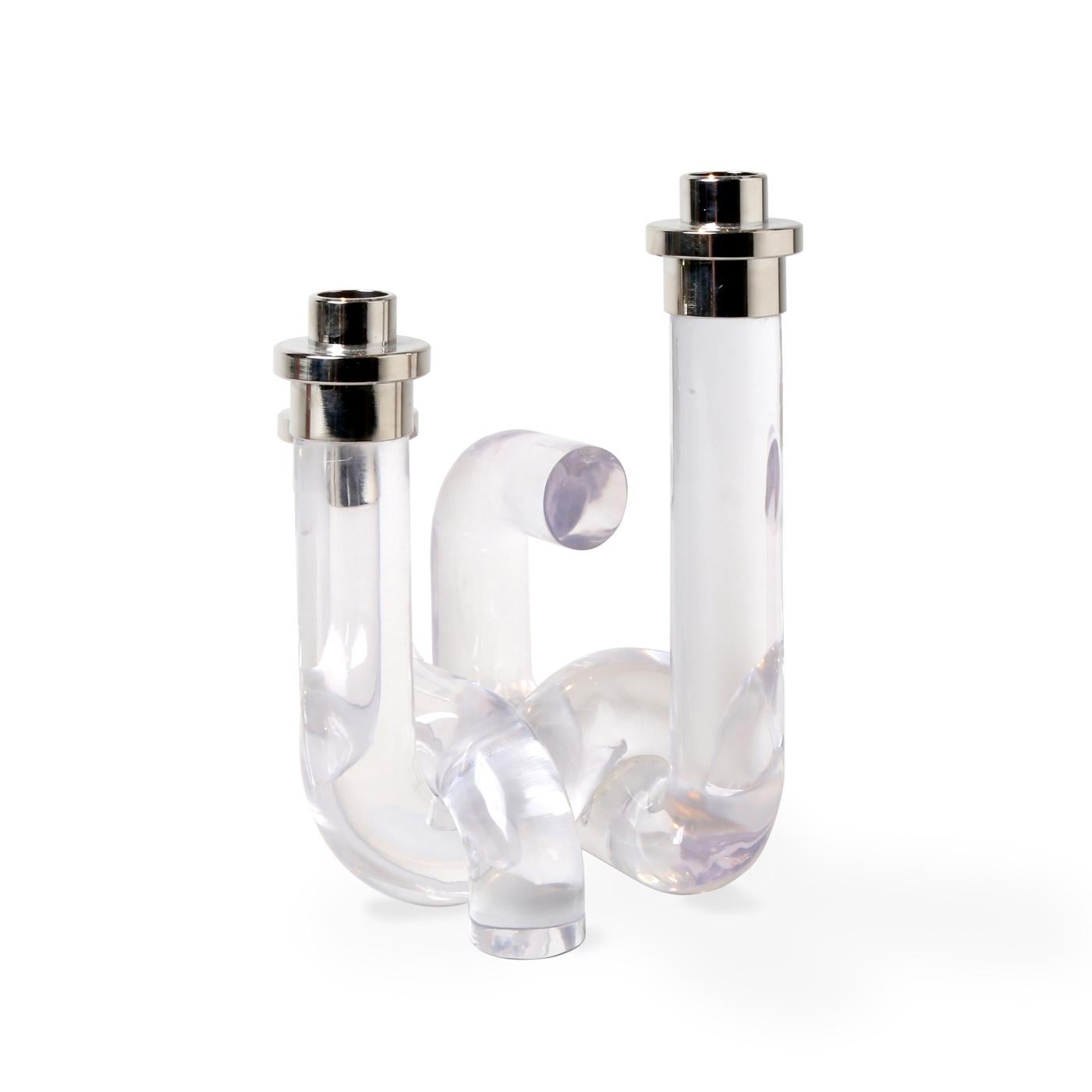 Pompidou Lucite Candleholder in Clear In New Condition For Sale In New York, NY