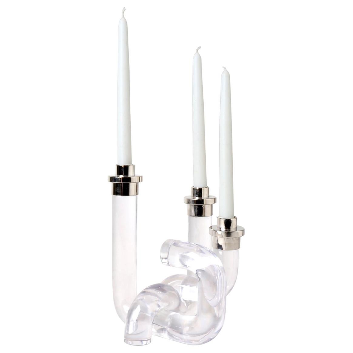 Pompidou Lucite Candleholder in Clear For Sale