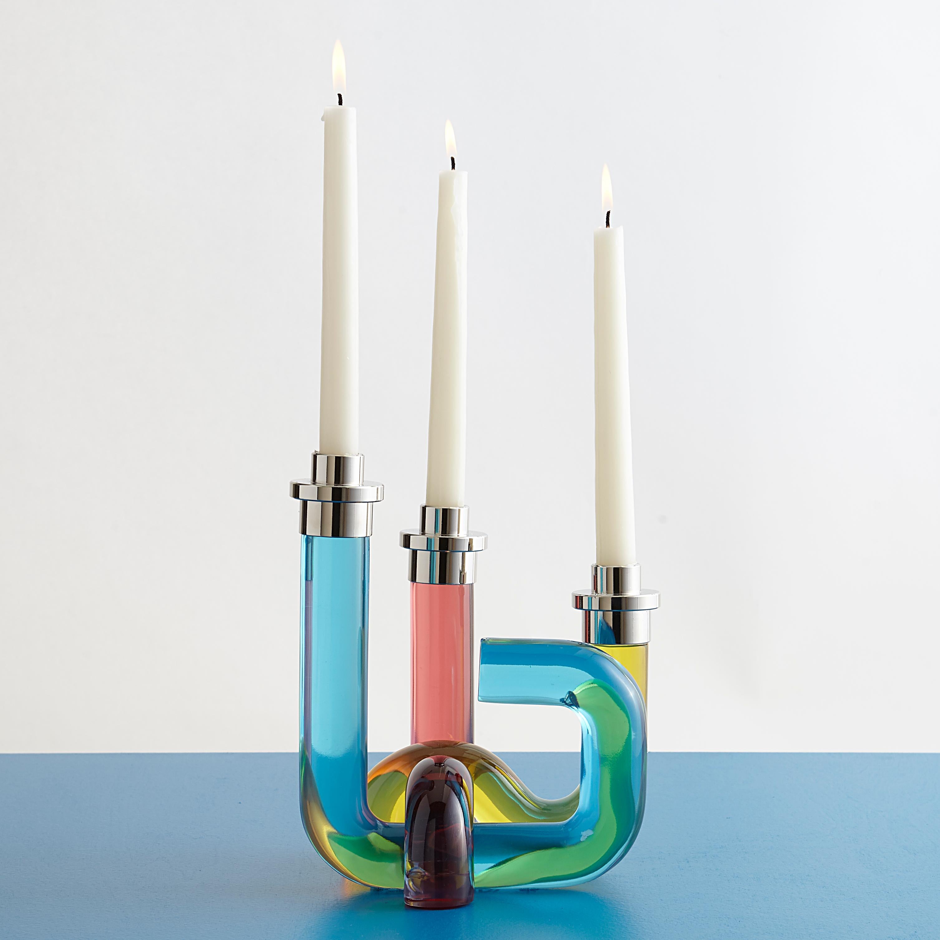 Modern Pompidou Lucite Candleholder in Multi For Sale