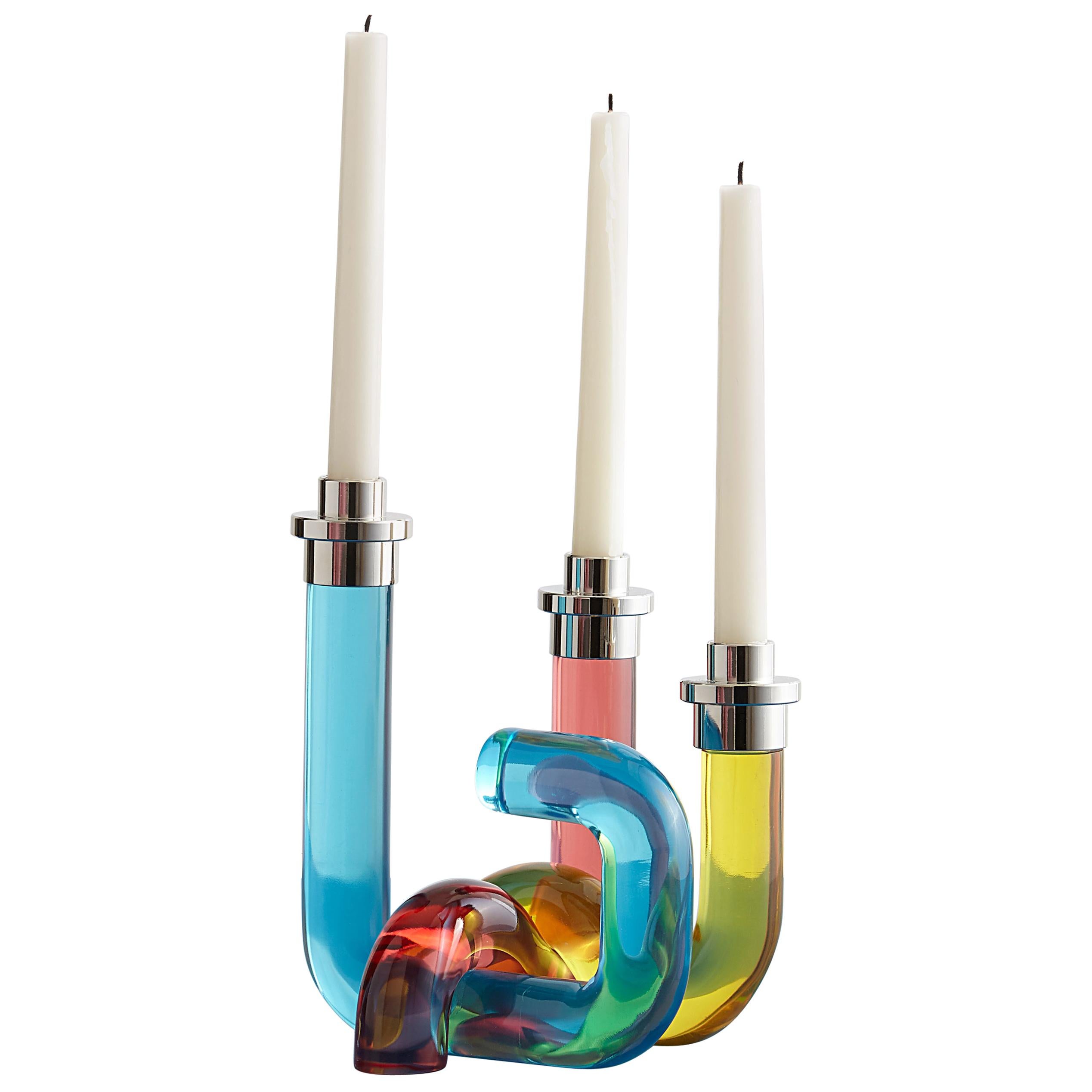 Pompidou Lucite Candleholder in Multi For Sale