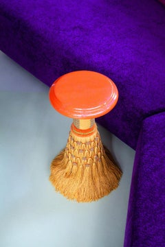 "Pompom" stool, orange glittery resin and trimmings