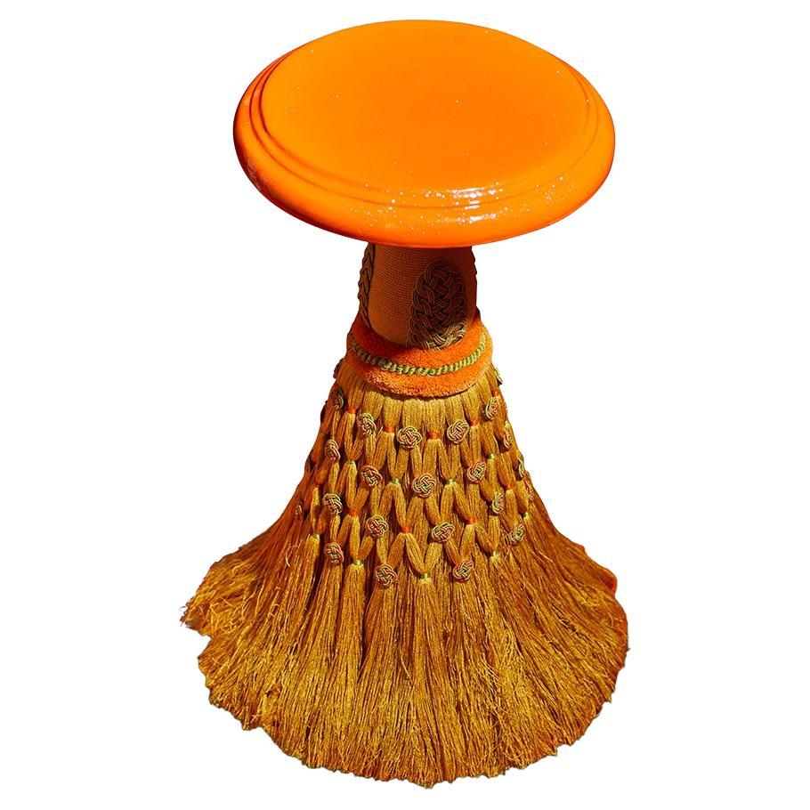 "Pompom" stool, orange glittery resin and trimmings For Sale