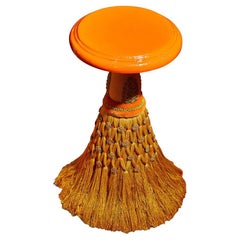 "Pompom" stool, orange glittery resin and trimmings