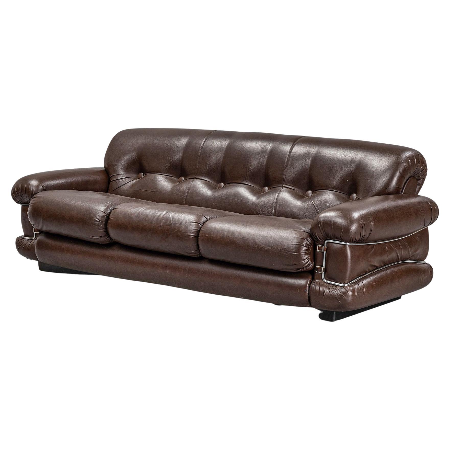 Pompon' Sofa in Brown Leather by Ceroitti For Sale