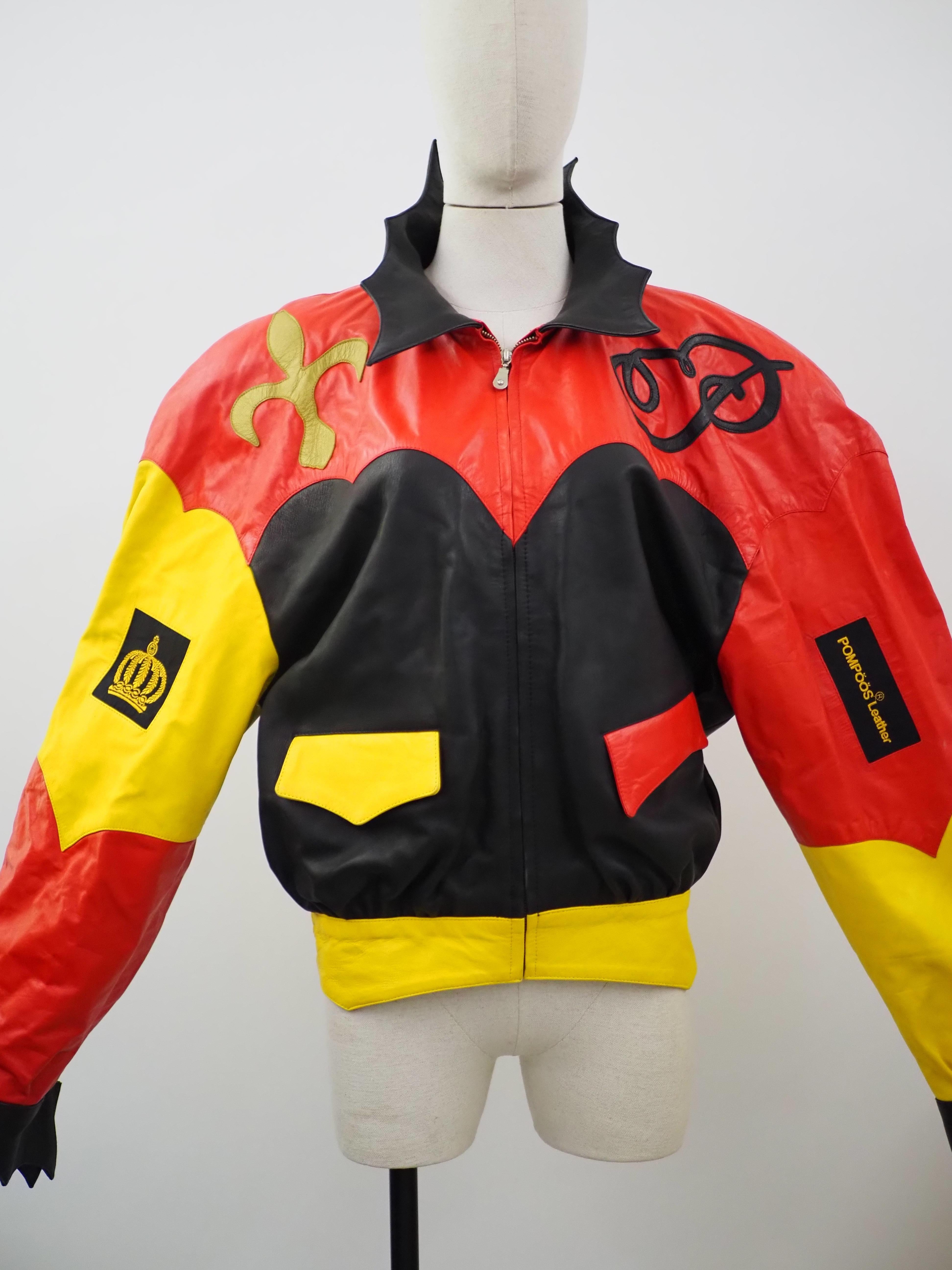 Pompoos Multicoloured leather bomber jacket For Sale 11