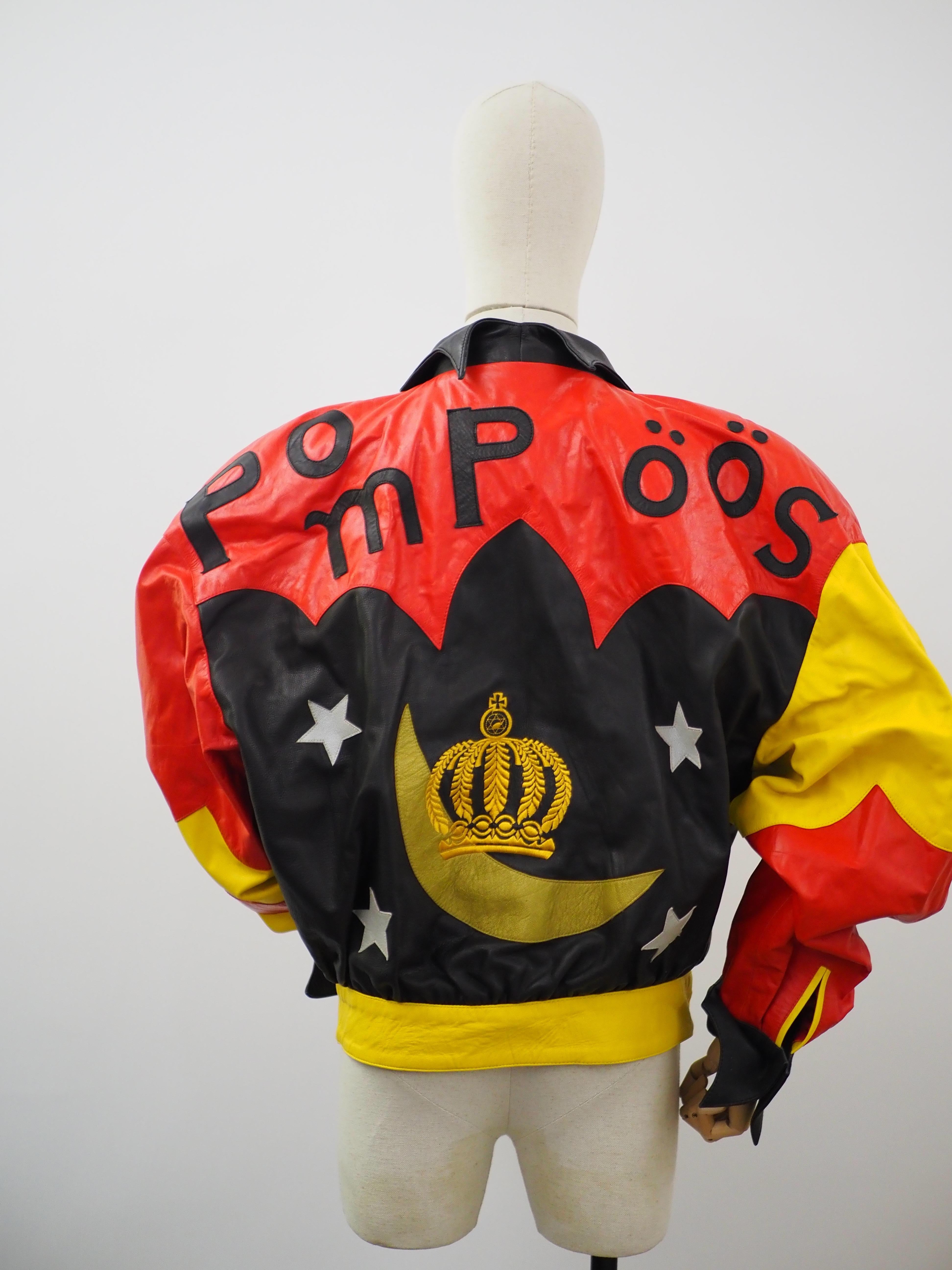 Pompoos Multicoloured leather bomber jacket In Good Condition For Sale In Capri, IT