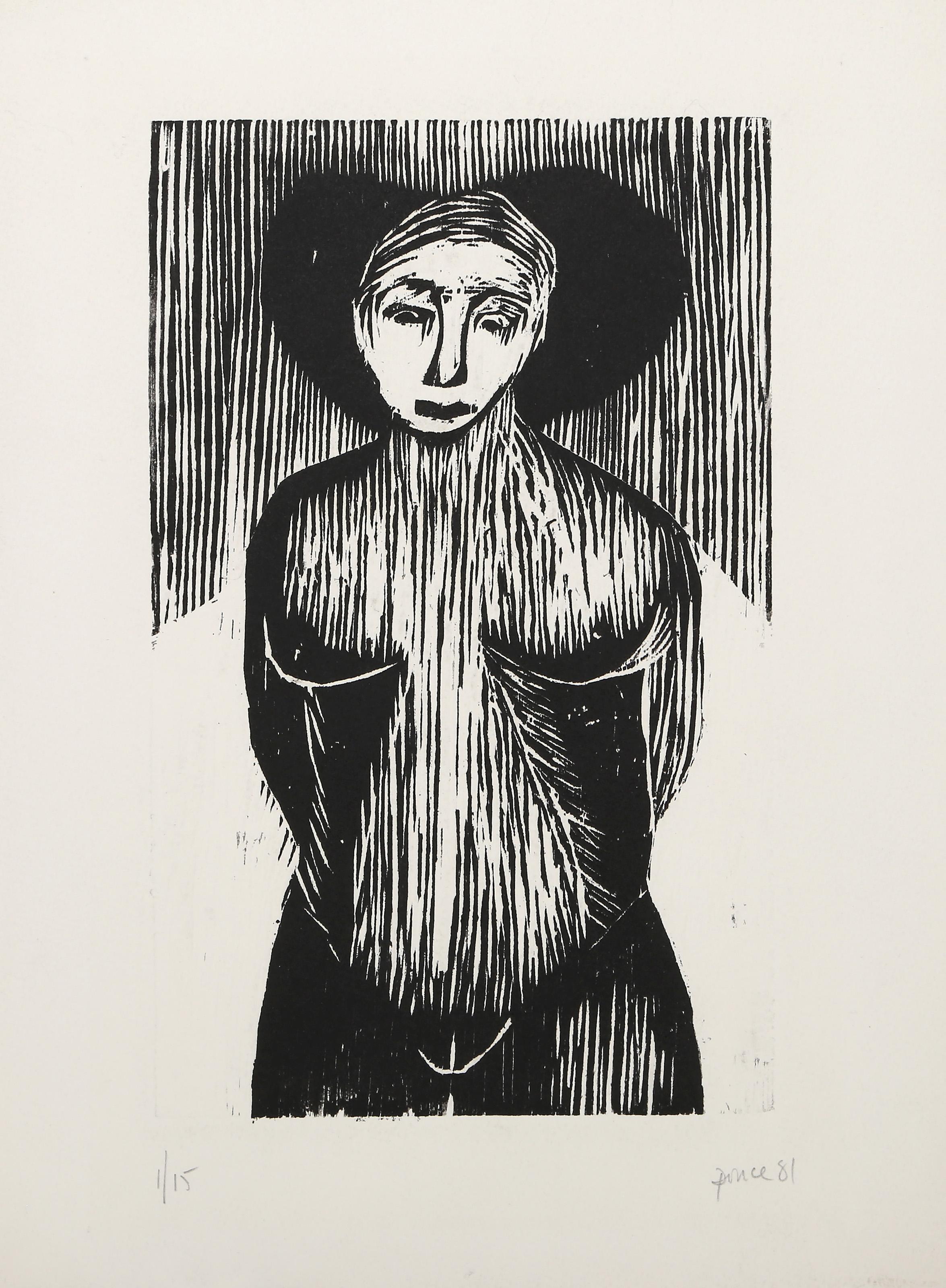 Woman Standing, Surrealist Woodcut by Ponce For Sale 1