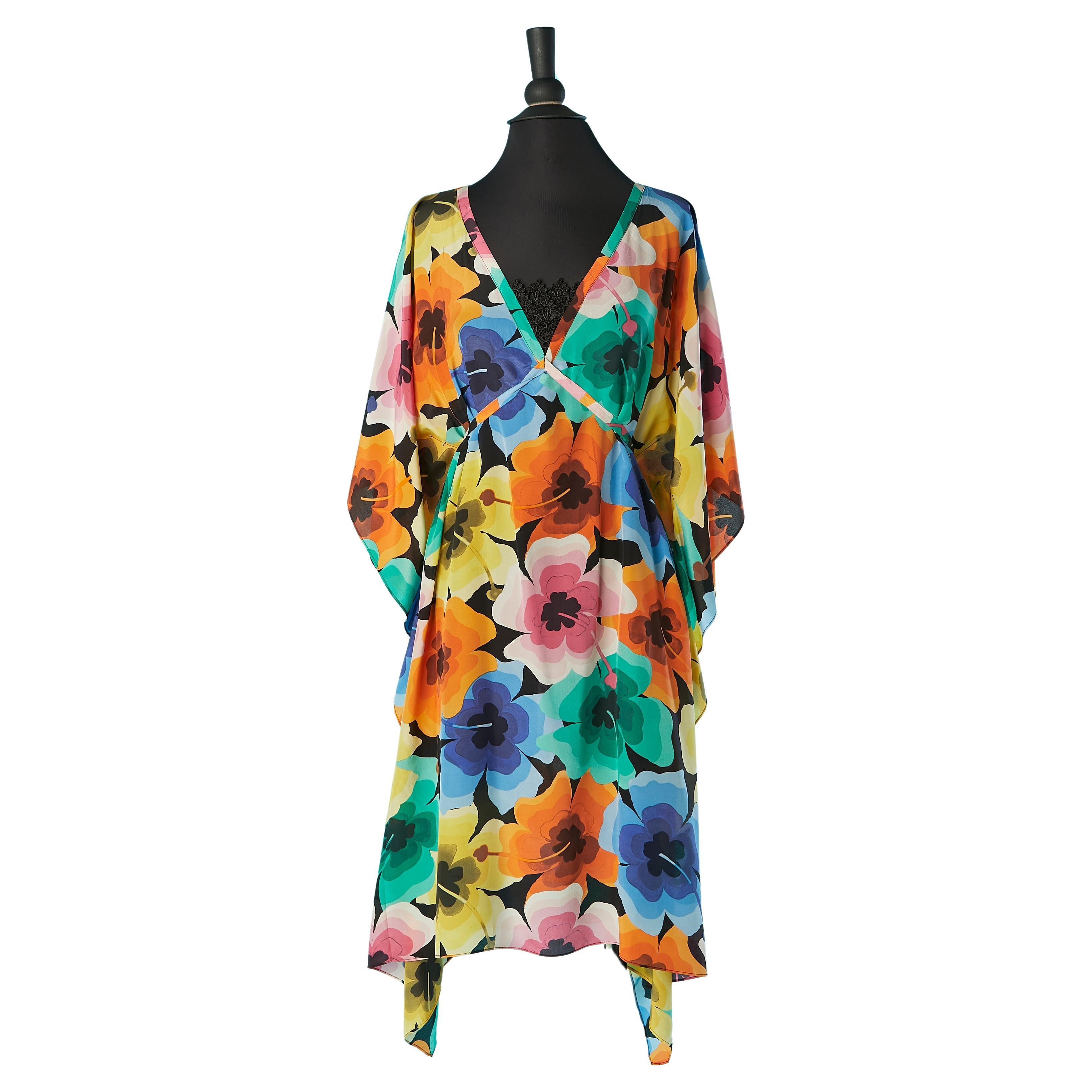 Poncho-dress with multicolor flower print and black lace details LOVE MOSCHINO  For Sale
