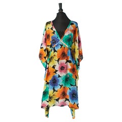 Vintage Poncho-dress with multicolor flower print and black lace details LOVE MOSCHINO 