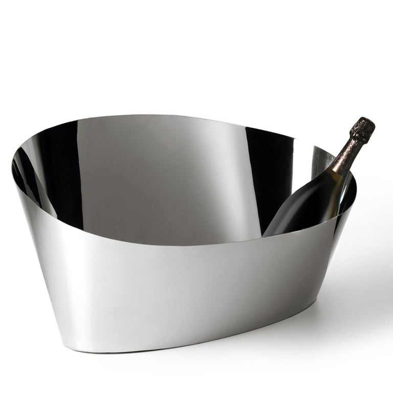 Pond Big Mirror Polished Steel Champagne Holder Designed by Aldo Cibic