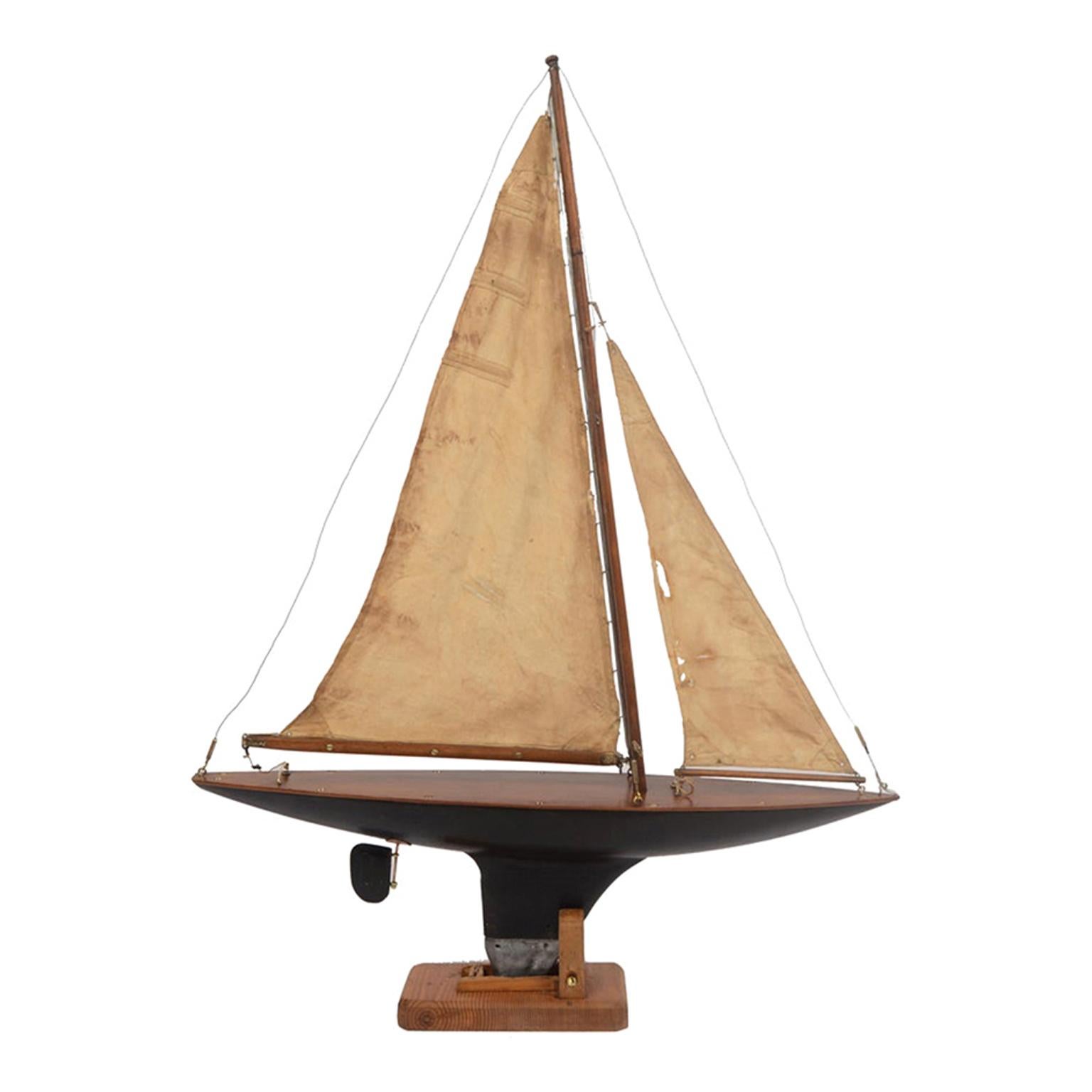 Small Pond Yacht Sailboat Model 20" Wooden Nautical Boat Table Top Decor New 