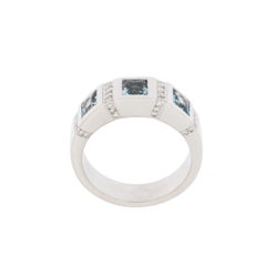 Poniros 18 karat White Gold Band Ring with Aquamarines and Diamonds