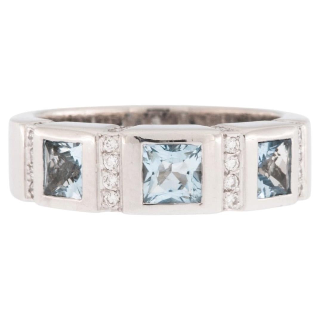 Poniros 18 karat White Gold Band Ring with Aquamarines and Diamonds