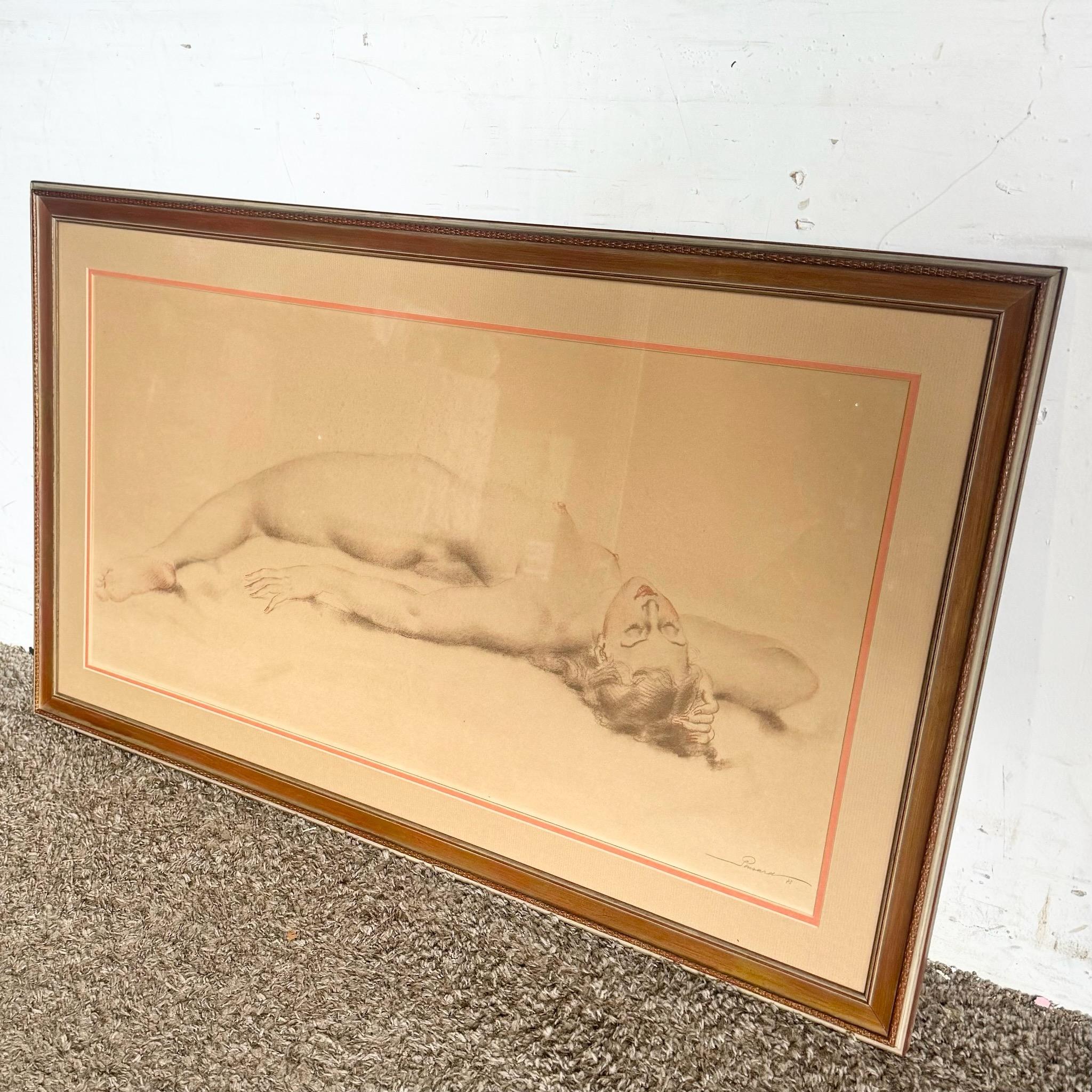 Ponsard Desnudo reclinado Impresión firmada y enmarcada 1973 Estadounidense en venta