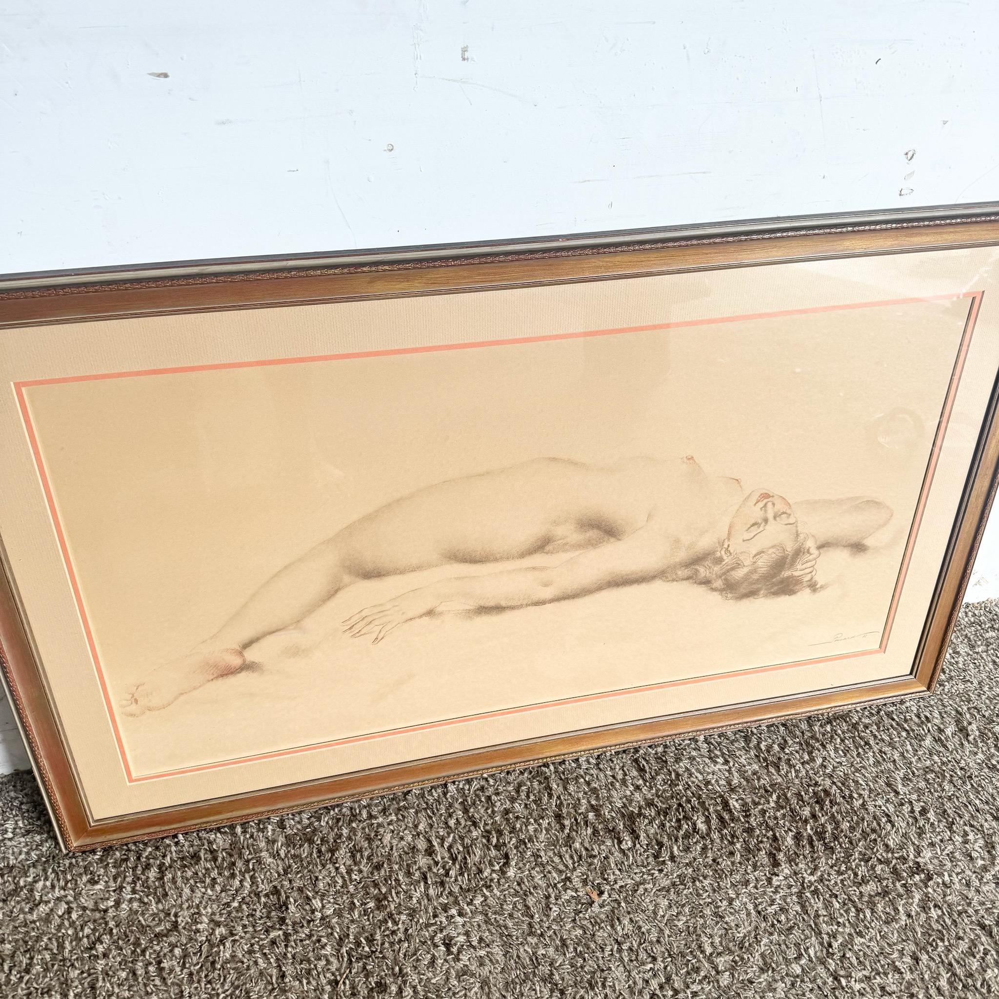 Ponsard Desnudo reclinado Impresión firmada y enmarcada 1973 Vidrio en venta