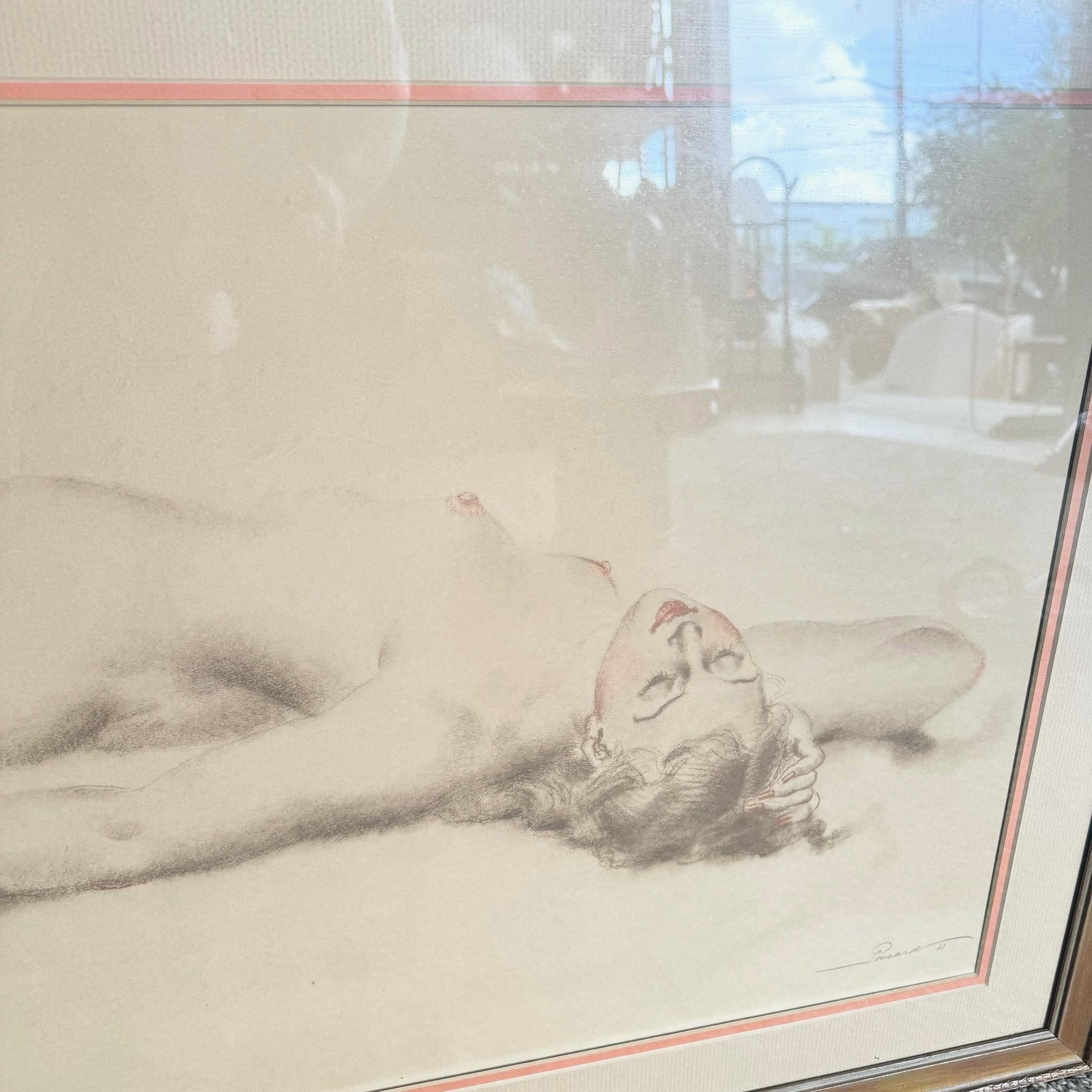 Ponsard Desnudo reclinado Impresión firmada y enmarcada 1973 en venta 1