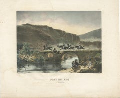 Pont de Coy: French Troops Crossing a Bridge in 1809- Napoleonic Wars Lithograph