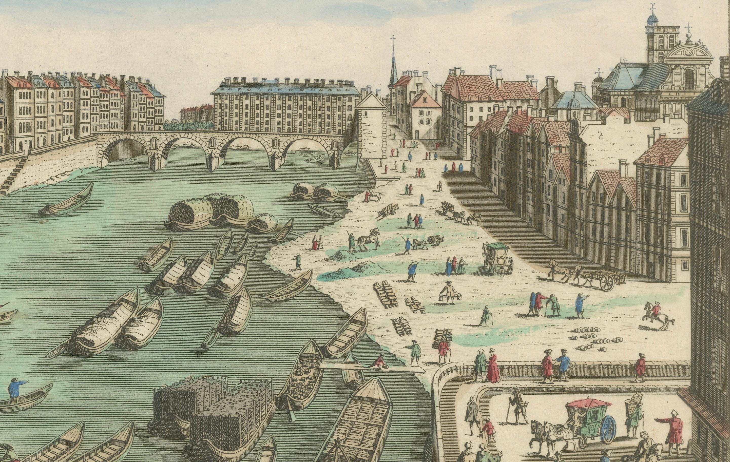 Pont Marie and Pont Rouge in Paris – Hand-Colored Optical View, ca. 1770