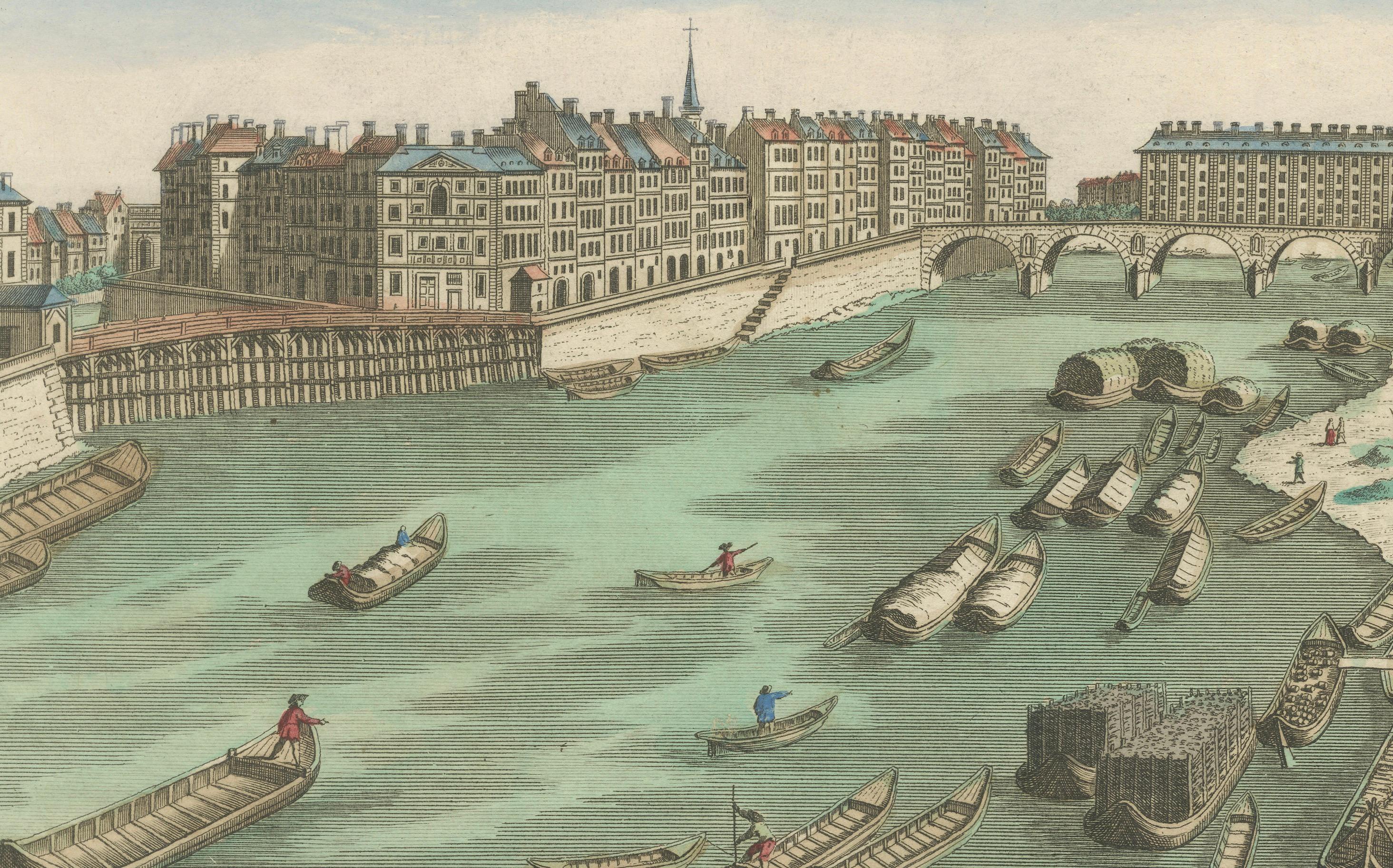 Pont Marie and Pont Rouge in Paris – Hand-Colored Optical View, ca. 1770